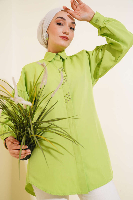 Beaded Embroidered Shirt Pistachio Green
