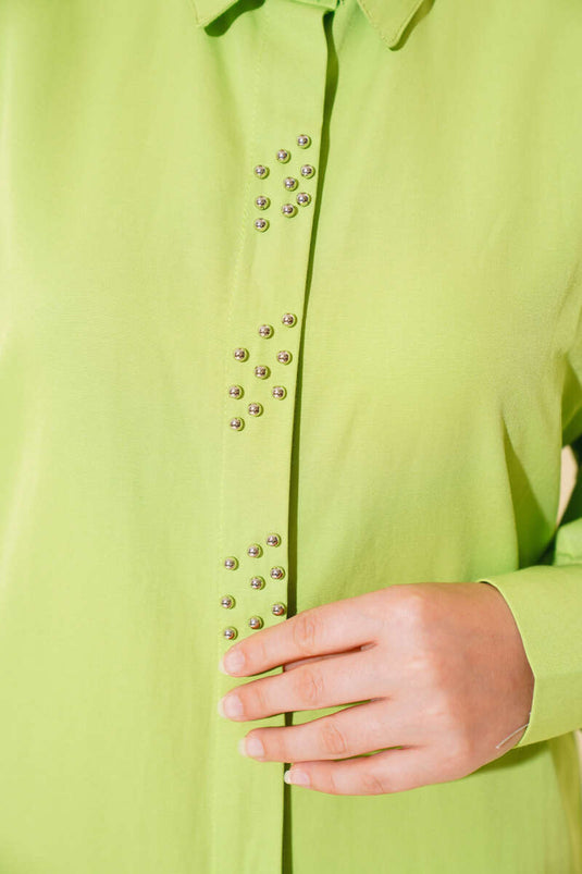 Perlenbesticktes Hemd Pistaziengrün