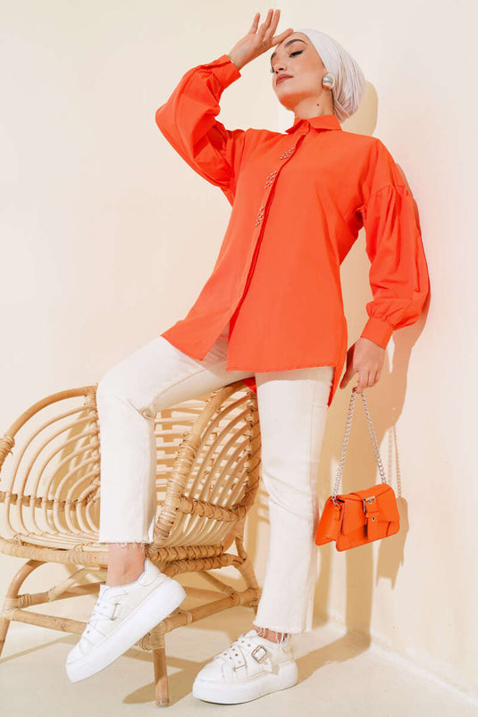 Beaded Embroidered Shirt Orange