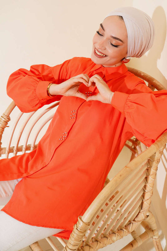 Beaded Embroidered Shirt Orange