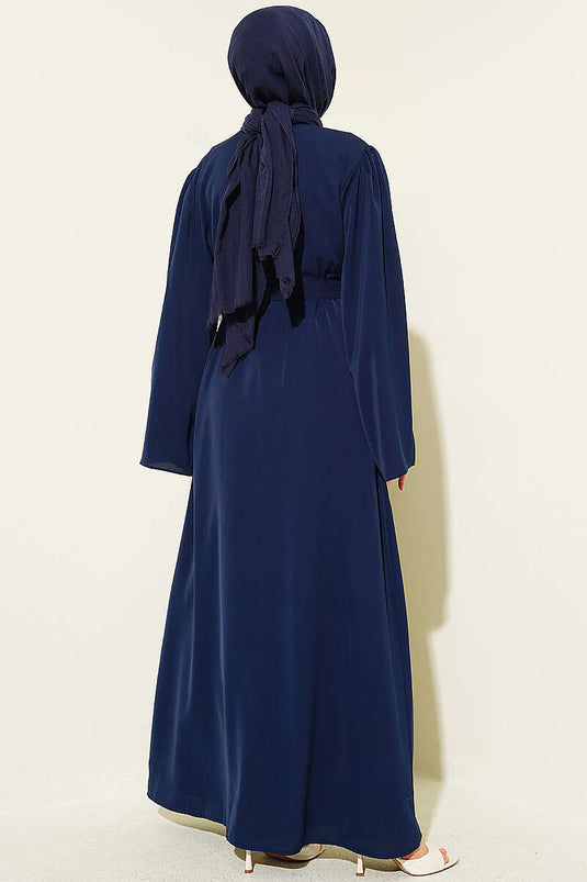 Abaya Marine À Perles Et Ceinture