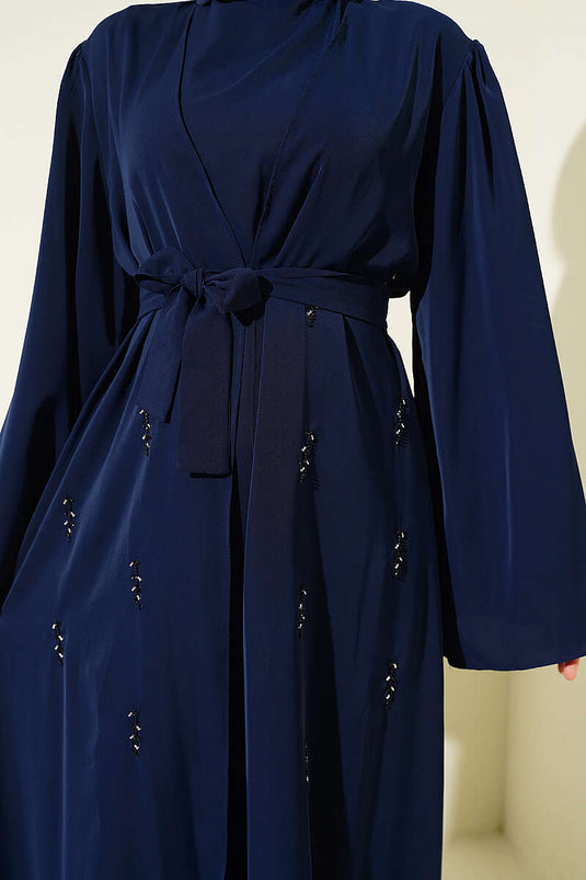 Abaya Marine À Perles Et Ceinture