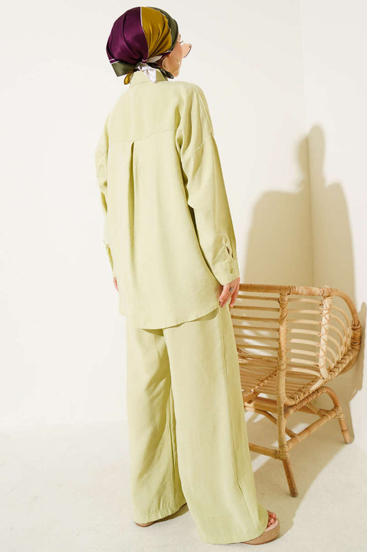 Ensemble deux pièces décontracté brodé de perles, vert amande