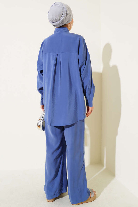 Boncuk İşlemeli Salaş İkili Takım İndigo