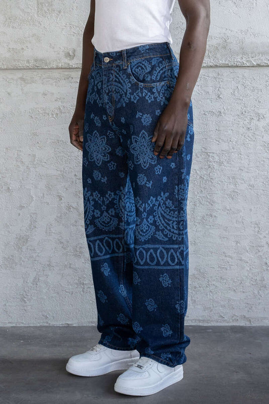 Borok Patroon Heren Spijkerbroek Blauw