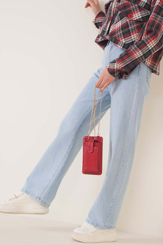 Boru Paça Açık Mavi Jean Pantolon