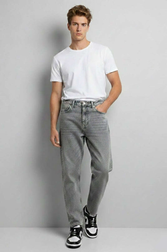 Tapered Leg Slim Fit Denim Men's Pants Gray