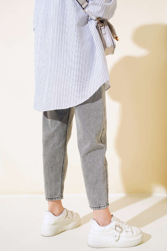 أنبوب الجينز الساق الرمادي الثلجي