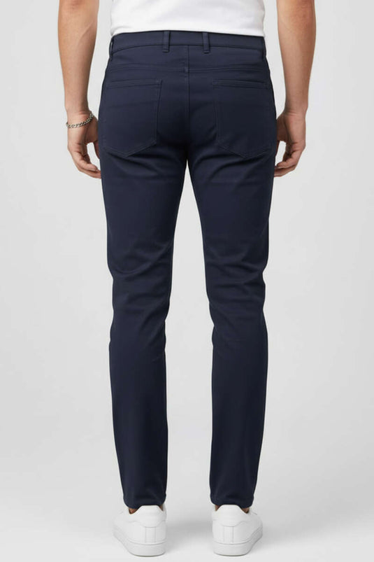 Pantalon droit en lycra pour homme, bleu marine