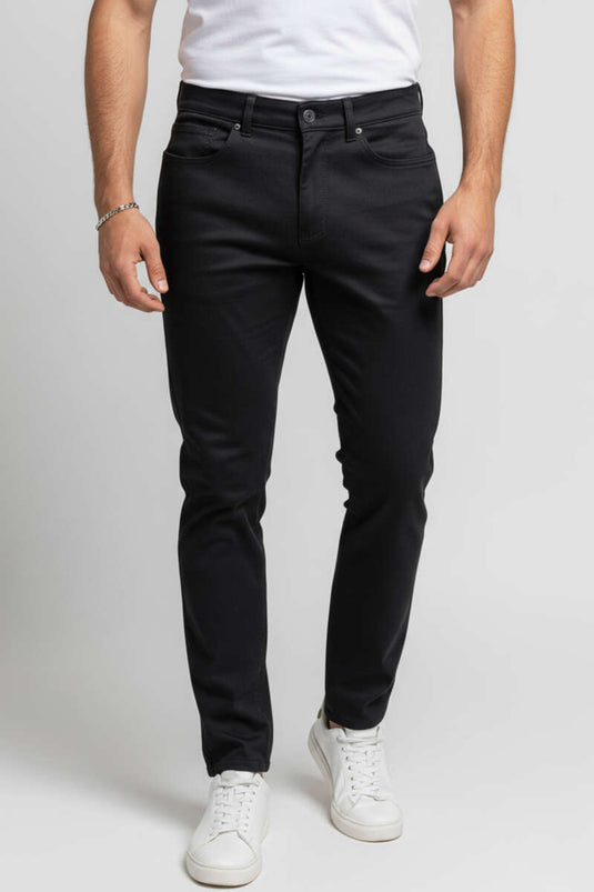 Pantalon droit en lycra pour homme, noir