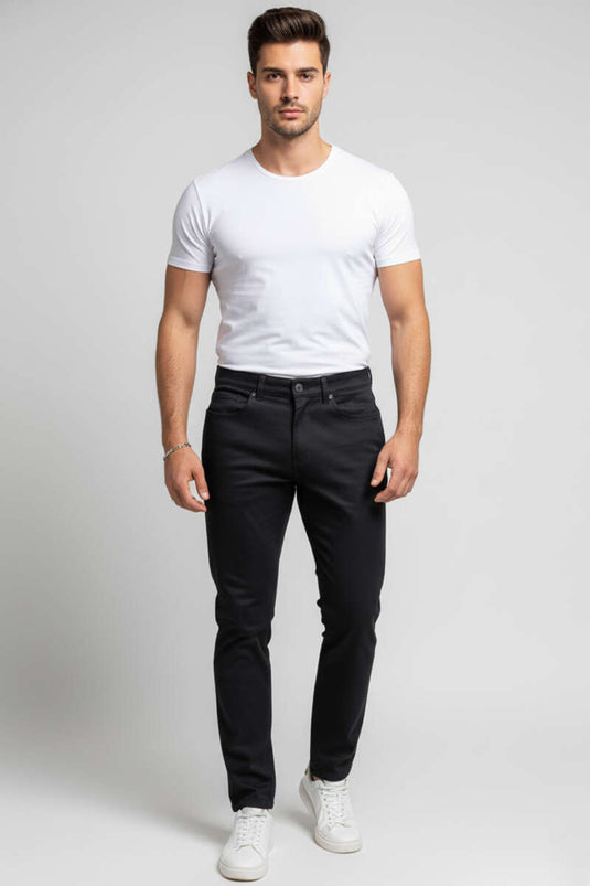 Pantalon droit en lycra pour homme, noir
