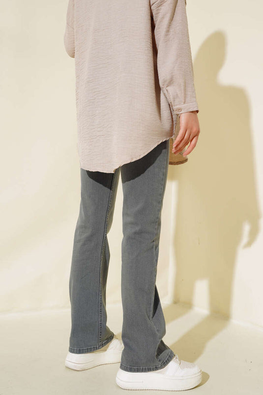 Boru Paça Likralı Kot Pantolon Açık Gri