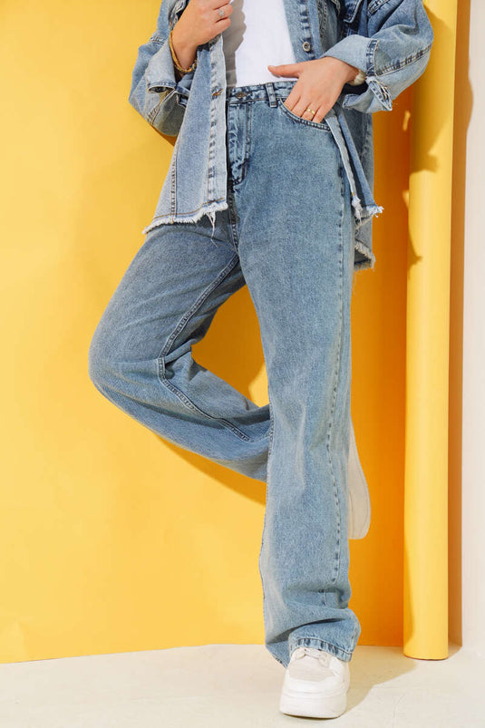 Boru Leg Slim Fit Light Blue Denim Pants