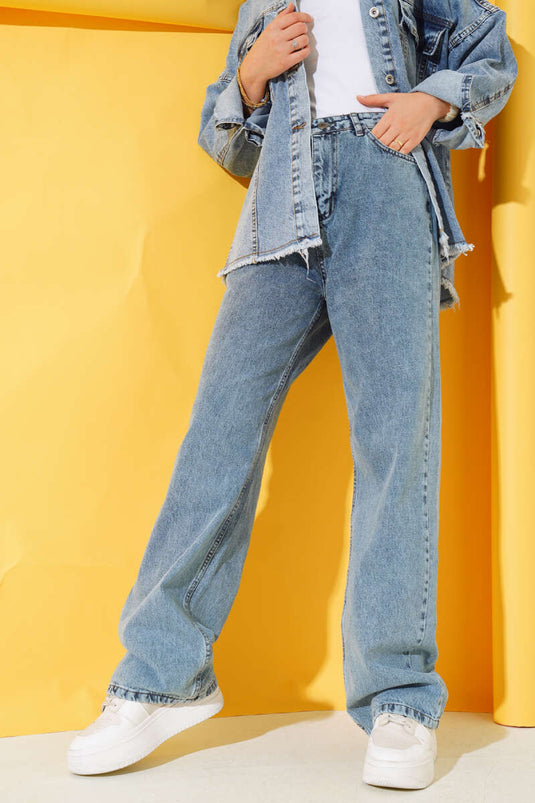 Boru Leg Slim Fit Light Blue Denim Pants