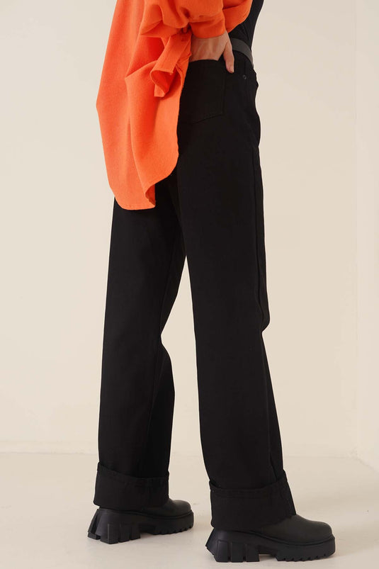 Boru Leg Black Jean Pants