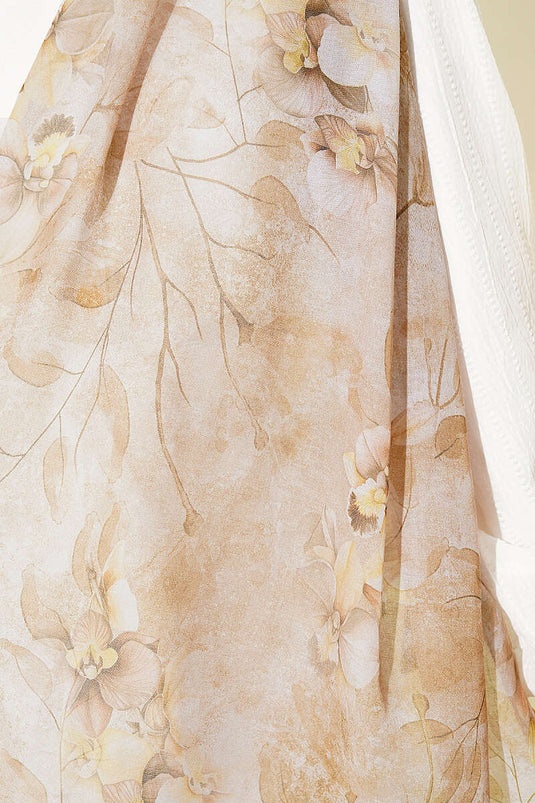 Beige Botanisch Bloemendessin Bamboe Sjaal