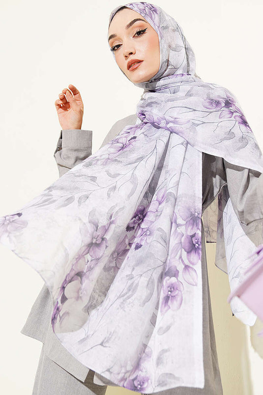 Écharpe En Bambou À Motif Floral Botanique Gris