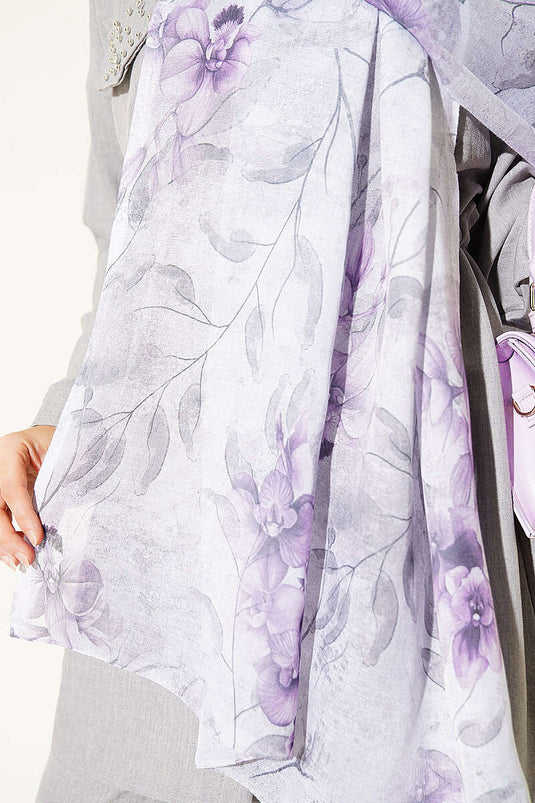 Écharpe En Bambou À Motif Floral Botanique Gris
