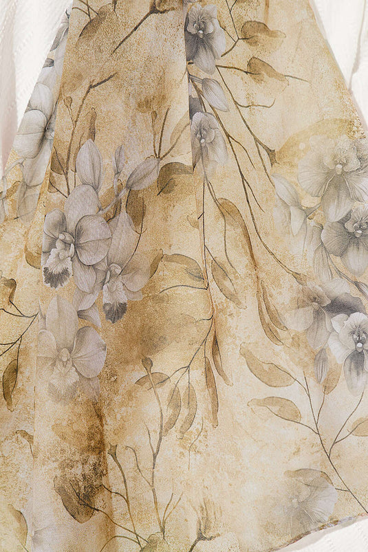 Botanical Floral Patterned Bamboo Shawl Beige