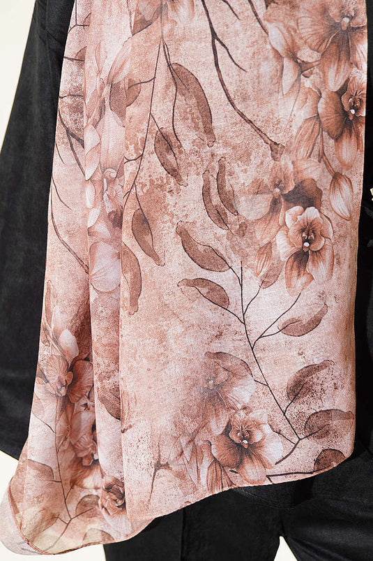 Bambus-Schal Mit Botanischem Blumenmuster Latte