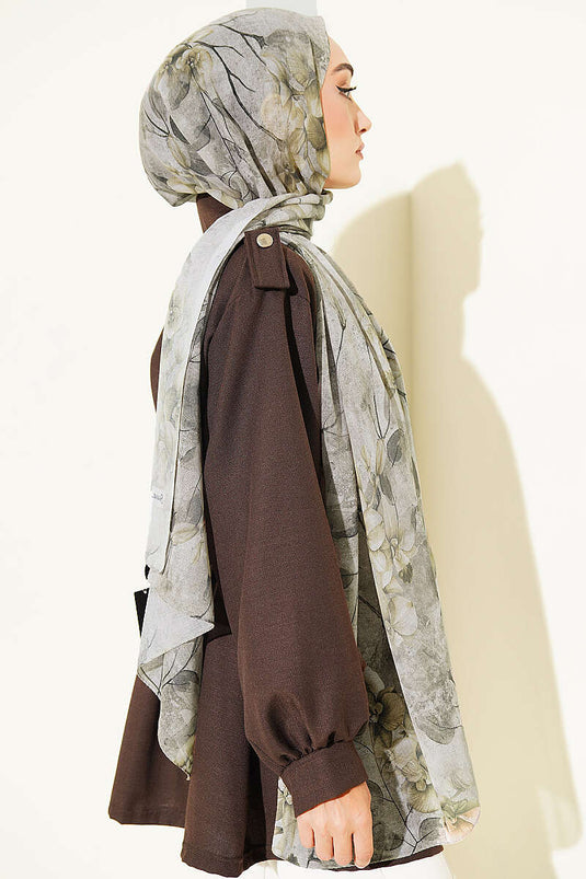 Botanical Floral Patterned Bamboo Shawl Navy