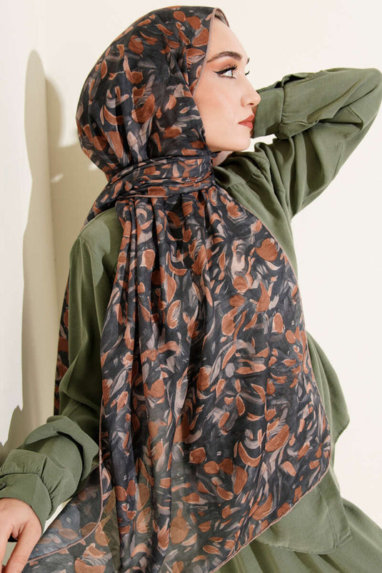 Botanik Desen Demore Şal Camel