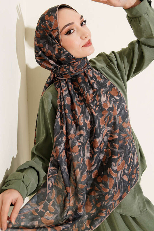 Botanik Desen Demore Şal Camel