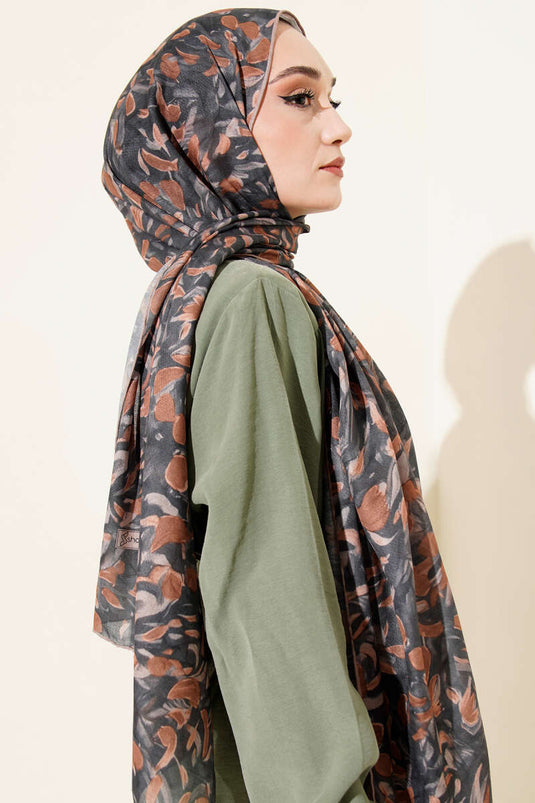 Botanik Desen Demore Şal Camel