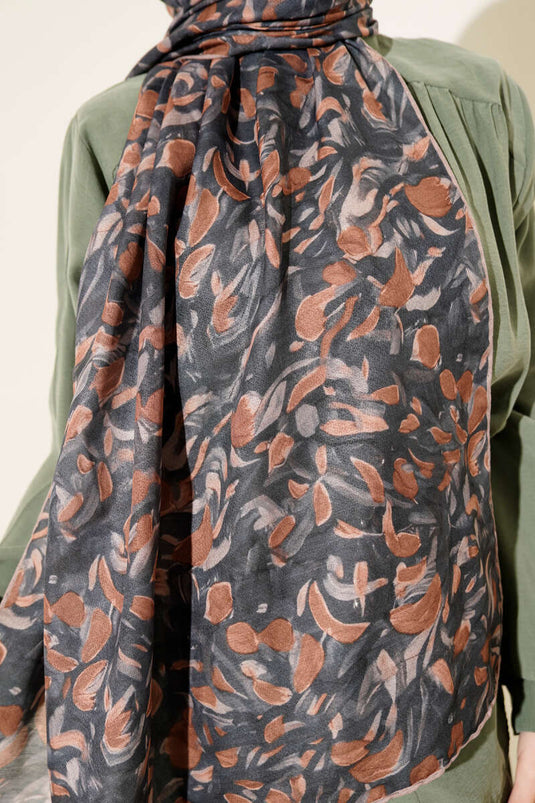 Botanik Desen Demore Şal Camel