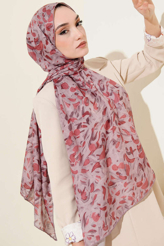 Botanik Desen Demore Şal Gül Kurusu