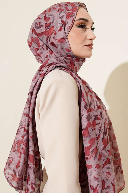 Botanik Desen Demore Şal Gül Kurusu