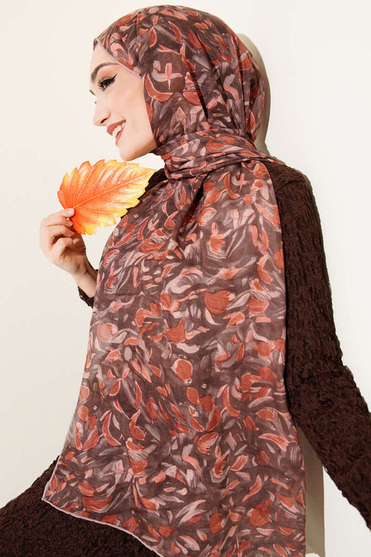 Botanik Desen Demore Şal Kahve