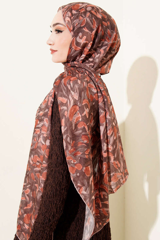 Botanik Desen Demore Şal Kahve