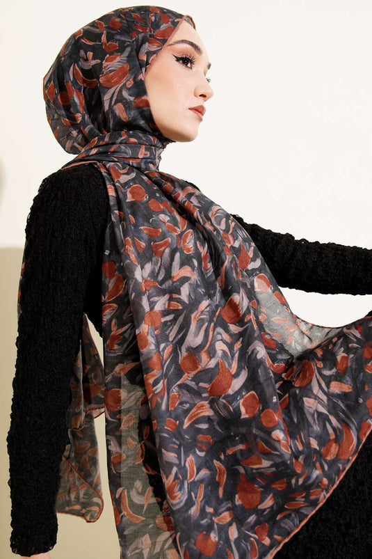 Botanical Pattern Demore Shawl Chestnut