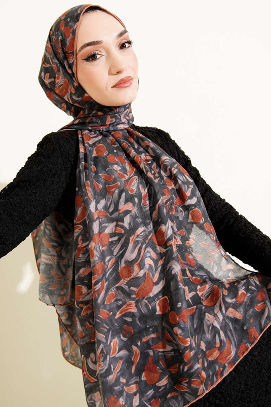 Botanical Pattern Demore Shawl Chestnut