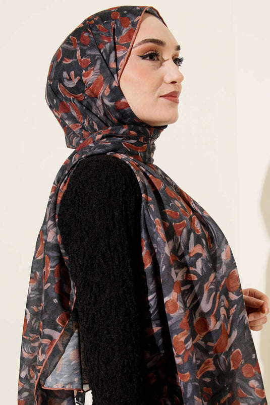 Botanical Pattern Demore Shawl Chestnut