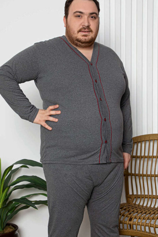 Ensemble pyjama boutonné grande taille pour homme, couleur bordeaux fumé