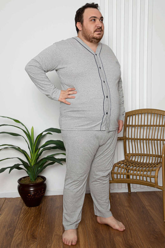 Ensemble pyjama homme grande taille avec boutons, gris