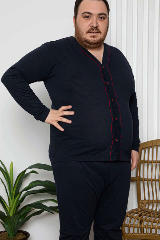 Ensemble pyjama homme grande taille boutonné bleu marine bordeaux