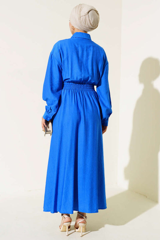 Boy Buttoned Double Pocket Dress Royal Blue