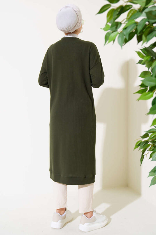 Geknoopt geribbeld lang vest Khaki