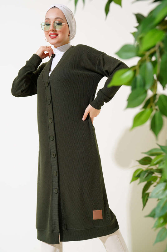 Geknoopt geribbeld lang vest Khaki