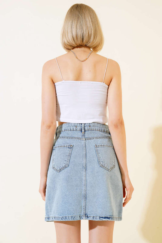 Boy Buttoned Denim Skirt Blue