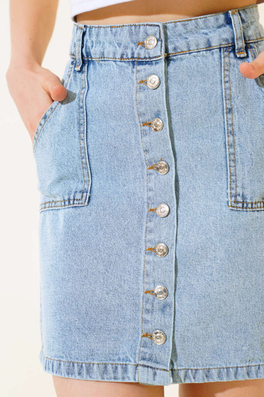 Boy Buttoned Denim Skirt Blue