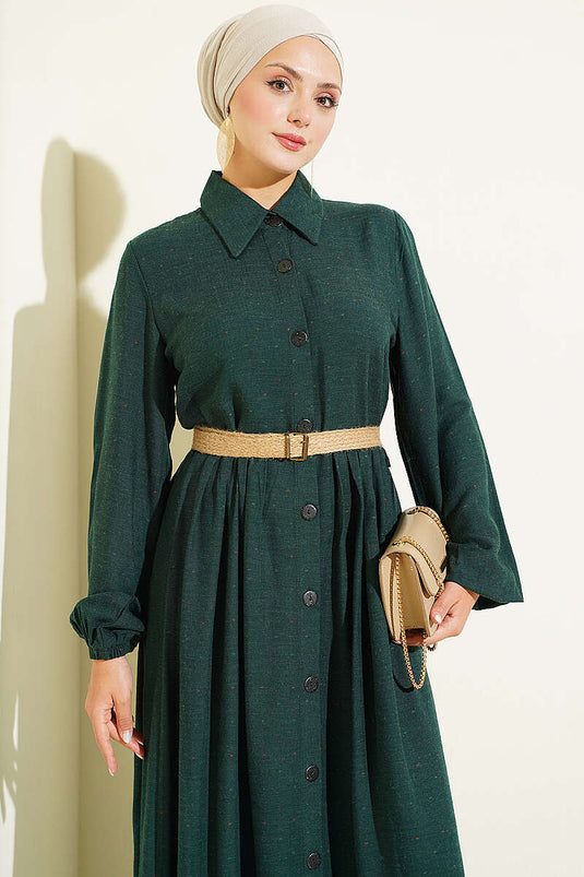Robe Boy Émeraude À Boutons Et Détails Plissés