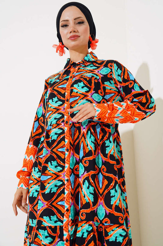 Buttoned Boy Viscose Dress Black Brick