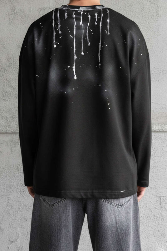 Boya Detaylı Erkek Sweatshirt Siyah