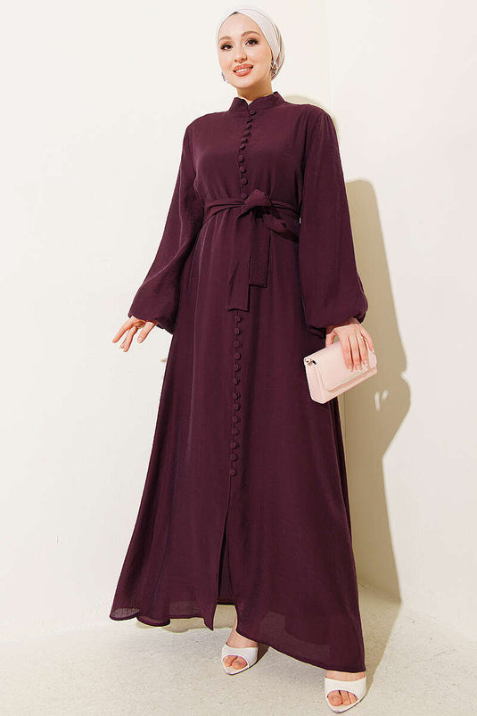 Robe longue boutonnée ceinturée bordeaux