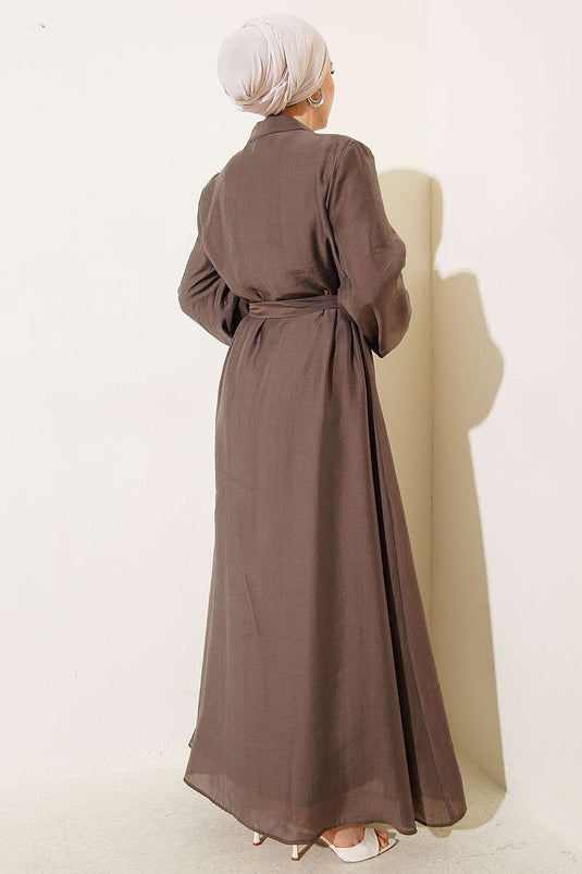 Full-Length British Buttoned Belted Dress Mink