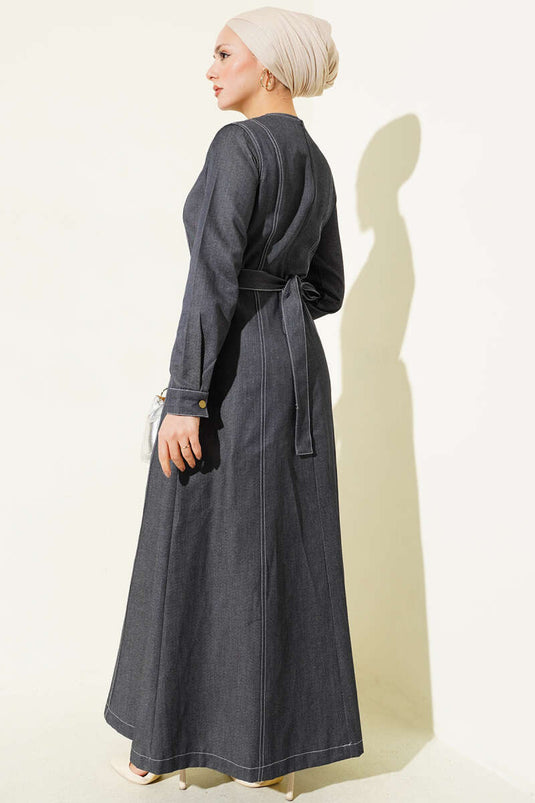 فستان جينز بتفاصيل درزات كاملة جينز